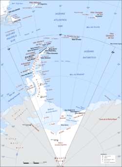 Argentine Antarctica map since 1957. Orcadas base from 1904.