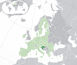 Map indicating locations of Croatia and European Union