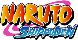 The Naruto: Shippuden logo, where there is a yellow to orange gradient in each letter while the subtext is blue.