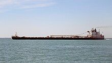 The MV Sam Laud fully loaded in Lake St. Clair heading towards the Detroit River.