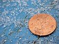 Sleet (ice pellets) next to a penny for scale.