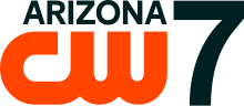 The CW logo, an orange thick logo with the letters C and W connected, in the lower left. Above it, right-aligned, is the word Arizona capitalized in a sans serif. To the right of both, full-height, is a sans-serif numeral 7.