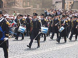 The band at a military parade in the capital.