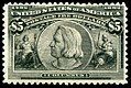 The $5 Columbian stamp (1893), from the last US postage stamp issue produced by the American Banknote Corporation until 1944.