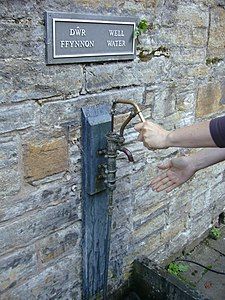 Hand-pump by the bathing pool