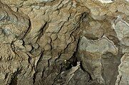 Spar crystals cover much of the walls in some sections of the cave. Typically they are a dull brown color as in this room.