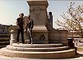 The statue-less pedestal of the police monument on the 100th anniversary of the Haymarket affair in May 1986; the pedestal has since been removed.