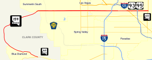 Nevada State Route 159 travels west of the Las Vegas before becoming a major thoroughfare through the Las Vegas Valley.