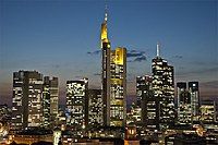 Commerzbank Tower at night, a focal point of the Frankfurt skyline