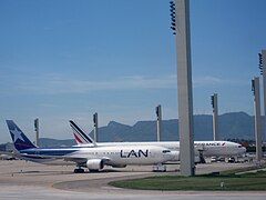 Aircraft at GIG with Corcovado in background