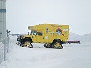 The Mars Institute Humvee waiting in Cambridge Bay, Nunavut, for transport to Resolute.