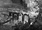 Artist's conception of the Lebanon Valley Bridge fire during the riot