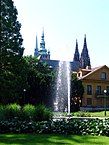 View of the fountain at St. Vitus Cathedral