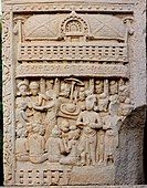 Worship of Siddhartha's hair in the Trayastrimsa heaven. Sanchi, 1st century AD