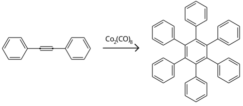 Diphenylacetylene cyclotrimerization using dicobalt octacarbonyl