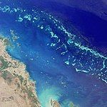 Satellite image of part of the Great Barrier Reef.