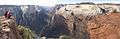 Enjoying the view from Observation Point, white cliffs of Cathedral Mountain to right