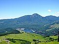 East view from the top of Mount Kuruma. Lake Shirakaba [ja] in the center. Mount Tateshina in the background.