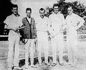 (Second from right.) Doubles finalists at South Yonkers, with the tournament chairman in the middle. 1926