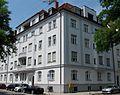 Early 20th century built corner building with bay windows and plaster decoration in forms of late Art Nouveau at Clemensstraße 38