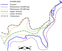 Significant shorelines along the U.S. Gulf and Atlantic Coasts since the Cretaceous Period