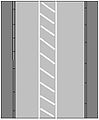 Keep left of the unbroken diagonally hatched divider; No crossing of the divider