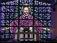 Christ of the Eucharist, slab glass designed by Dom Charles Norris from Buckfast Abbey, Devon, UK