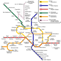 Map of Bucharest Metro stations, also showing M6 line, which is currently under construction