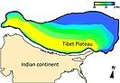 Map showing when the Tibet Plateau was elevated