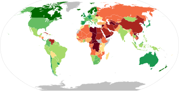 Democracy Index map in 2020 according to The Economist Intelligence Unit