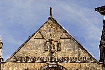 Romanesque pediment of the Abbaye Saint-Jouin de Marnes, Saint-Jouin-de-Marnes, Deux-Sèvres, France, started in 1095