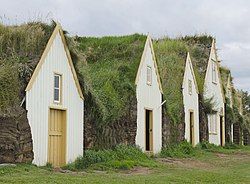 Several turf houses in a row