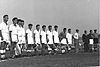 The Israel national football team (in white) lines up ahead of a friendly match against the Soviet Union national football team in 1956