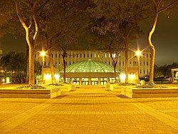 Malcolm A. Love Library and Library Addition at night