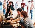 Richard Quest & Lisa Neideffer of WRVU/Nashville, broadcasting at Rites of Spring festival on Vanderbilt's Alumni Lawn, spring 1984.