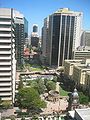 View of the ANZAC Square, Post Office Square, and the General Post Office, as seen from the Sofitel Hotel.