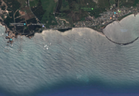 A satellite image of Cape Northumberland (left) showing its relationship to the coastline to its immediate east including the James Corcoran Breakwater[6]