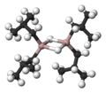 Model of diisobutylaluminium hydride, showing aluminium as pink, bonded to carbon in black, and hydrogen as white in Organoaluminium chemistry