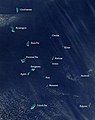 Satellite picture showing the atolls of the Lakshadweep except for Minicoy