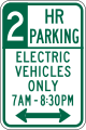 R7-112a Two hour parking, electric vehicles only (times)