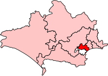 Map showing the location of the Poole constituency in Dorset under the boundaries created by the 2023 boundary review and first used at the 2024 general election.