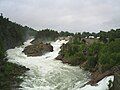 Modern day view of Trollhattan Falls in full flow from King Oscars Bridge