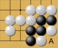 Image 9Under normal rules, White cannot play at A because that point has no liberties. Under the Ing and New Zealand rules, White may play A, a suicide stone that kills itself and the two neighboring white stones, leaving an empty three-space eye. Black naturally answers by playing at A, creating two eyes to live. (from Go (game))