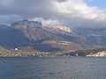 The Dents de Lanfon (left) viewed from Lac d'Annecy with Lanfonnet (right)