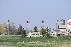 Welcome sign for Minto, Manitoba