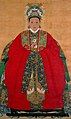 Ming dynasty noblewomen wearing a green embroidered xiapei over her red robe.