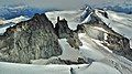 Mt. Carr (top, right of center) with Phyllis's Engine, centered, viewed from west summit of Castle Towers Mountain.