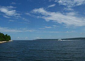 Looking northeast at the mouth of Sturgeon Bay from Potawatomi State Park