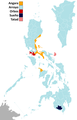 Provinces where Arroyo won at least a plurality are in light blue.