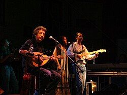 Eugenio Bennato (left) performing live at Atripalda